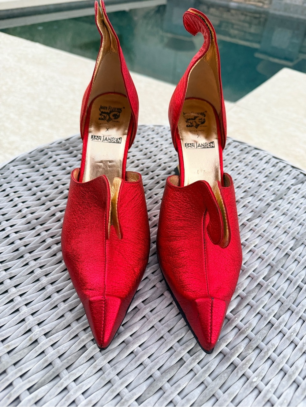 John Fluevog Red Jan Jansen Metallic D'Orsay Heels - Picture 3 of 8